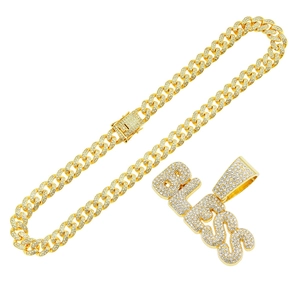 18K vergoldete Hip Hop Kuba-Kette mit funkelndem Diamant BLESS Buchstaben-Anhänger