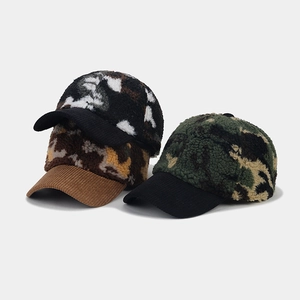 Casquettes de baseball d'hiver camouflage en laine d'agneau et velours côtelé mixtes