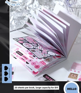 Detail of pink vintage DIY planner stickers with 20 sheets of decorative motifs