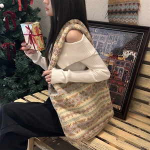 Detail of colorful plush tote bag with soft texture and large capacity for women