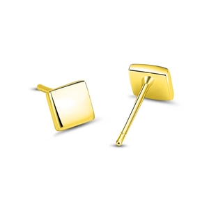 Polished gold square sugar cube stud earrings in S925 silver with mirror finish