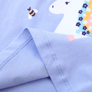 Girl's summer cotton t-shirt featuring unicorn and floral prints with durable double stitching