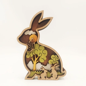 Wooden Animal Ornaments Multi Layer Carving Hollow Forest Scene Rabbit Hen Butterfly Bird Decorative Desk Figurines