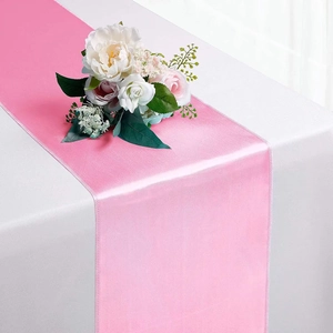 Elegant pink satin table runner with silky finish for wedding and banquet decoration