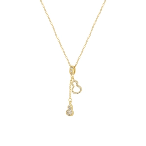 Elegant gold layered necklace featuring double gourd pendants with shimmering crystals