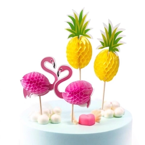 3D honeycomb paper flamingo and pineapple cake toppers for party decoration set