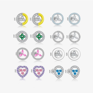 925 Sterling Silver Stud Earrings Women Cubic Zirconia Geometric Heart Clover Korean Ins Style Minimalist Accessory