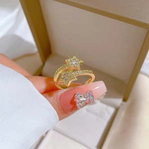Sparkling gold five-pointed star open ring with micro-pave zircon for women