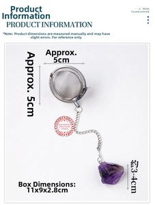 Detailed view of 304 stainless steel tea infuser with raw natural purple crystal stone