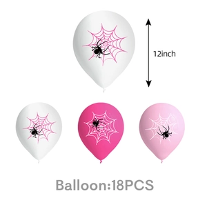 Set of 18 spider web latex balloons in white and pink, 12-inch party decoration size