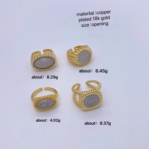 Irregular 18K gold plated copper open rings with cubic zirconia inlay for women