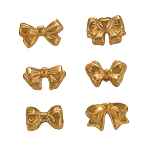 Six assorted gold stainless steel bow charms for DIY jewelry making and earrings