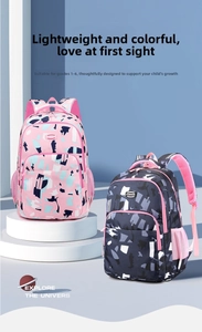 Detail view of pink floral and navy camo school backpacks with breathable mesh side pockets