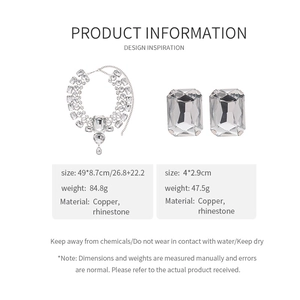 Detailed size and material specification sheet for rhinestone heart jewelry set