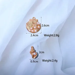Ocean style seashell and starfish gold alloy charms with faux pearls for jewelry DIY