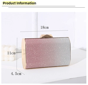 Pink to silver gradient sequin evening bag with gold frame, size 18cm x 11cm x 4.5cm