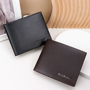 Detailed view of men's wallets in black and dark coffee with water ripple texture and logo