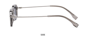 Detaillierte Seitenansicht der transparent grauen Sonnenbrille mit Bügel-Handwerkskunst