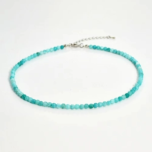 4MM natural blue stone beaded necklace with adjustable silver lobster clasp closure