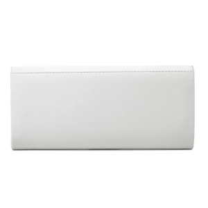 Macro shot of white satin evening clutch bag with elegant rectangular shape and soft texture