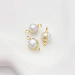 Colgante de perla barroca con chapado en oro y dos anillos para joyería DIY