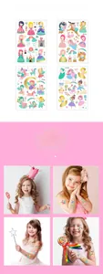 Détails des tatouages éphémères dorés pour enfants avec princesse et licorne