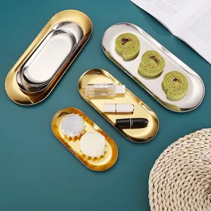 Nordic minimalist gold and silver oval stainless steel jewelry and storage tray