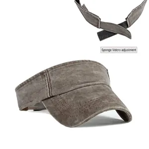 Washed cotton open top sun visor hat with adjustable velcro strap for outdoor activities
