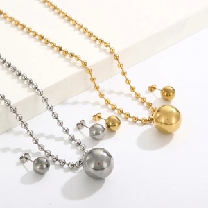 Stainless Steel Ball Necklace And Earrings Minimalist Hollow Sphere Pendant Bead Chain Fashion Jewelry For Women