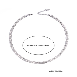 Silver twisted snake chain necklace 42cm plus 5cm extender weighing 11.2g on white backdrop