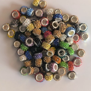 Mix of 12mm rhinestone metal spacer beads with 5mm large holes for DIY jewelry