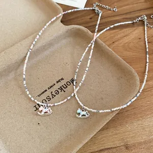 Collier Pendentif Cheval À Bascule Perles En Verre Colorées Émail Cuivre Chaîne Clavicule Bijoux Doux Pour Femmes