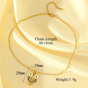 Golden owl necklace with colorful zircon pendant and 45cm beaded chain for women