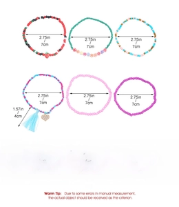 Detailed view of bohemian beaded anklets showing dimensions, weight, and vibrant textures