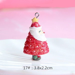 Christmas Santa and red glitter resin tree ornament with gold dusting and silver ring