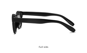 Side view of sleek black square sunglasses featuring thick frames and anti-slip temples