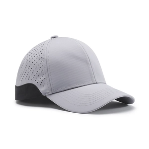 Light gray breathable quick-dry baseball cap with laser-cut holes and contrast back panel
