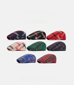 Detailed grid view showcasing eight color variants of plaid flat caps for men and women