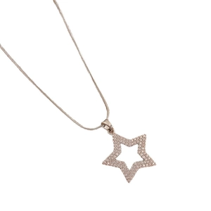 Rose gold stainless steel star pendant necklace with cubic zirconia on a snake chain