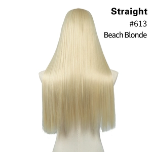 Detailed back view of long straight #613 Beach Blonde synthetic hair extension