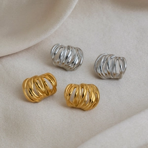 Chic C-shape multi-layer spiral earrings in gold and silver stainless steel