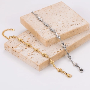 Ensemble de bracelets rétro en acier inoxydable avec croix et nœud, or et argent