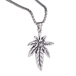 Collier en acier inoxydable avec pendentif feuille d'érable et chaîne vénitienne argent
