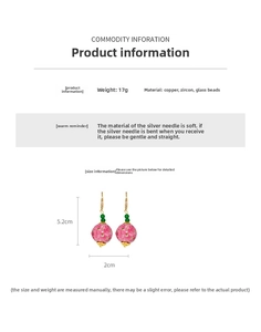 Detaillierte Infografik zu Maßen und Material der floralen Glasperlen-Ohrringe