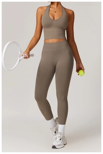 Detail of high-waist yoga pants with seamless texture for professional gym training