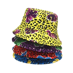 Bucket Hat Polyester Leopard Tropical Leaf Print Wide Brim Sun Protection Foldable Fashion Outdoor Casual For Men Women