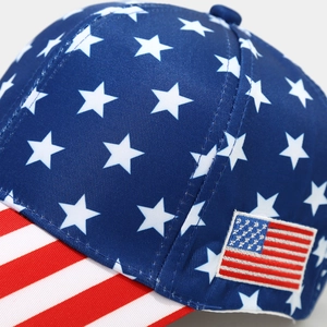 Close-up of star and stripe patterns on baseball cap with detailed side embroidery