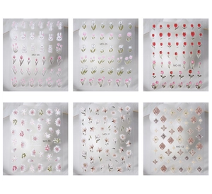 Detailed catalog showing 5D embossed nail stickers with rabbit and tulip floral designs