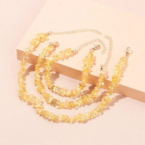 Chic 3-piece layered natural yellow stone necklace set with gold chains and lobster clasps