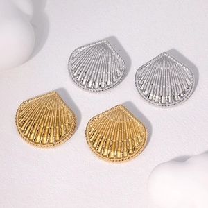 Shell Stud Earrings Stainless Steel 18K Gold Plated Fan Shaped Waterproof Minimalist Elegant Trendy Niche Jewelry For Women